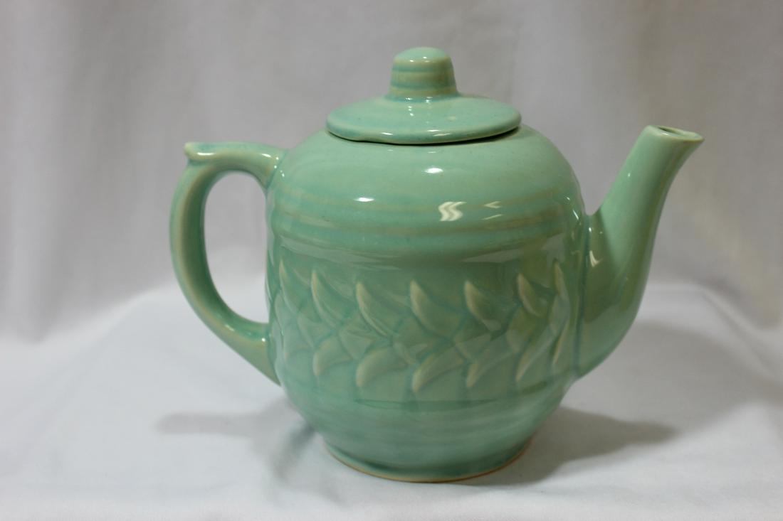 A Green Shawnee Teapot: 6" tall
