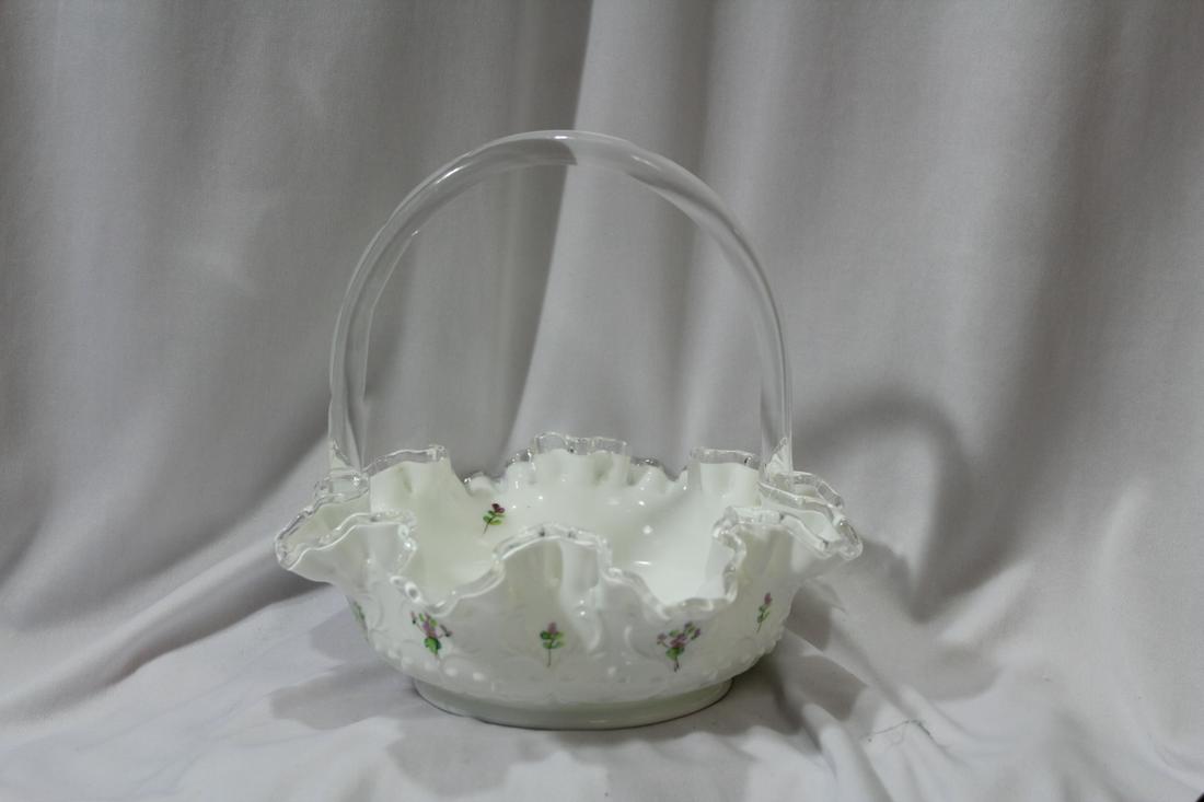 An Artist Signed Fenton Basket: hobnail - 8 1/4" in diameter - rare form