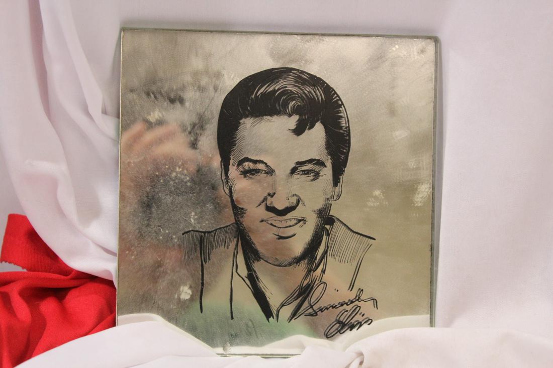 An Elvis Presley Mirror: please note: one little chip on the bottom, as shown - 6" square