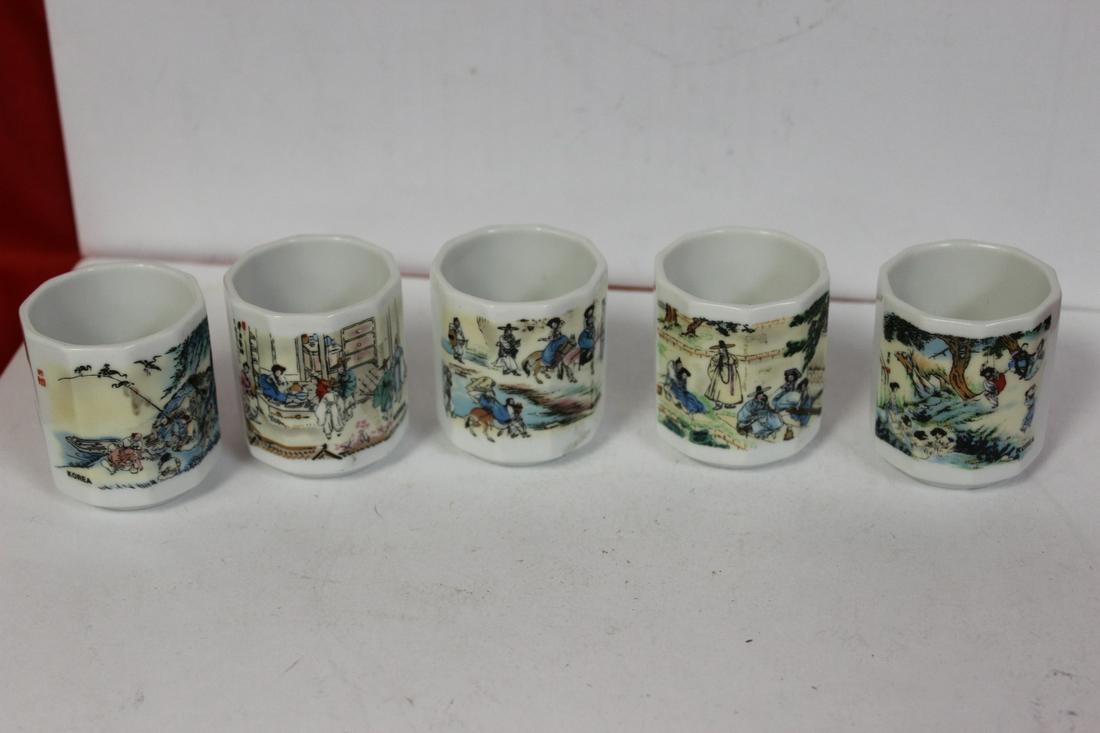 Lot of 5 Korean Cups: Possibly toothpick holders - each 2" tall