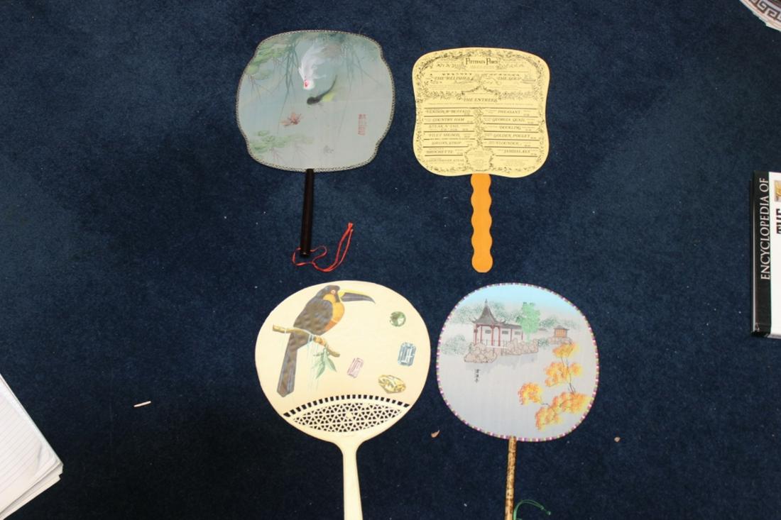Lot of 4 Fans - Vintage: The two oriental ones appeared to be watercolour, the other two are advertising/menu