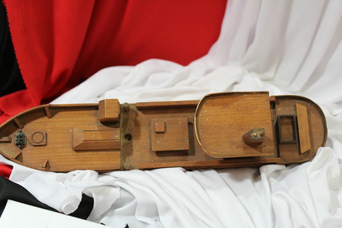 A Wooden Model Ship: as found: missing parts etc. - 12 1/2" long