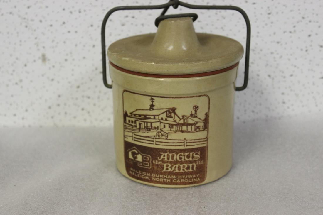 An Argus Barn Stoneware Crock: Looks vintage, most likely for cheese - 6" tall