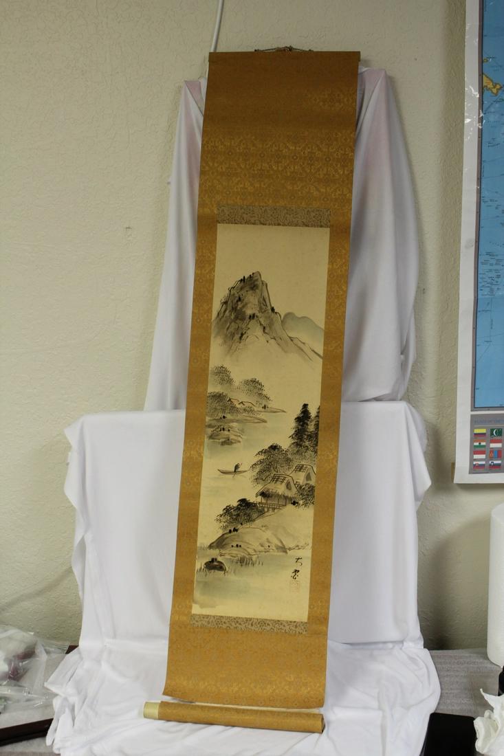 A Chinese Scroll Painting: signed - overall= 8" x 47" - sight= 27" long