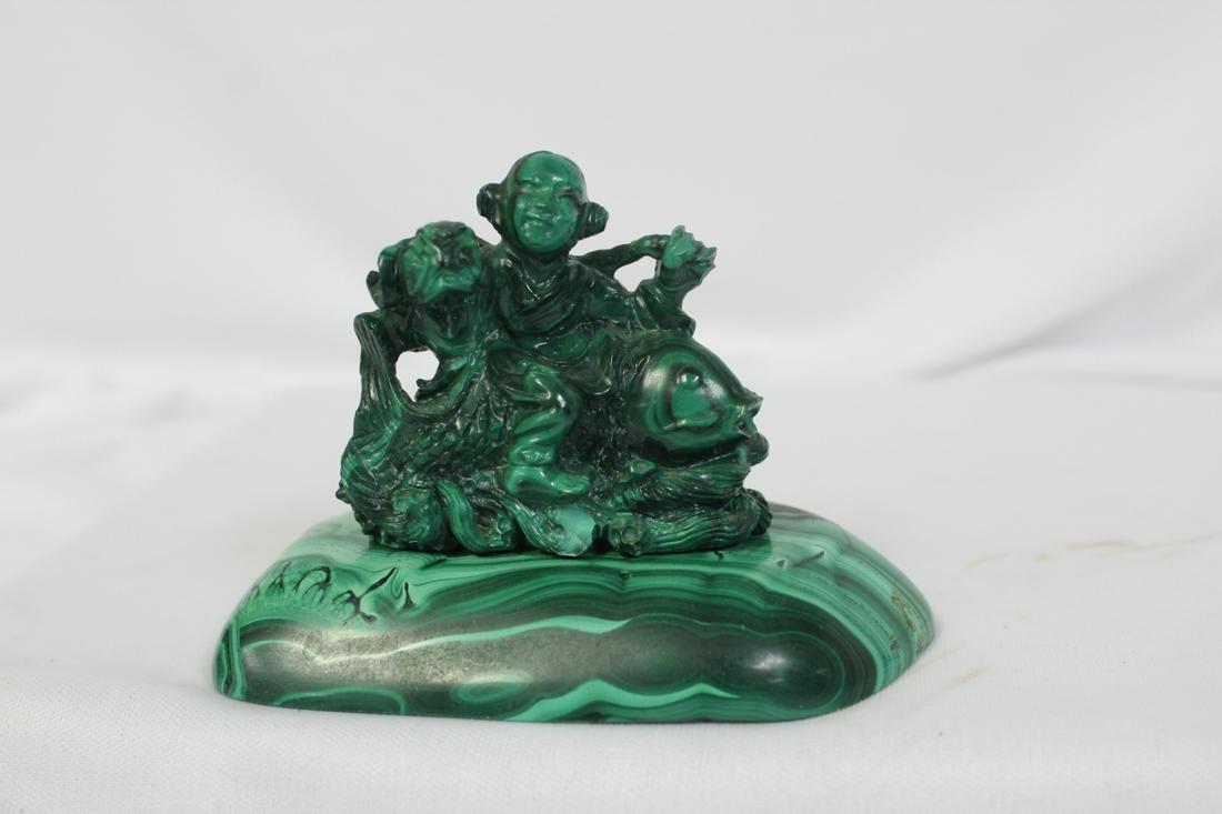 A Chinese Malachite Figurine: on malachite stand - overall= 4" tall