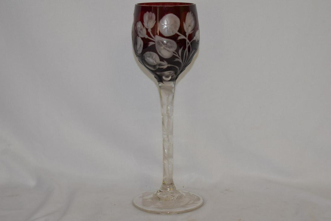 A Very Beautiful Leaf and Flower Cut Ruby Red Goblet: 8 1/2" tall
