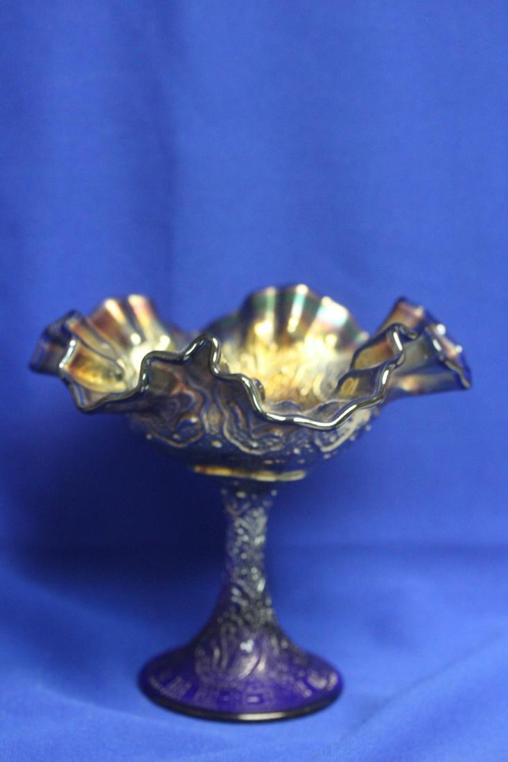 A Beautiful Carnival Glass Compote: 6 1/2" tall - really fantastic design