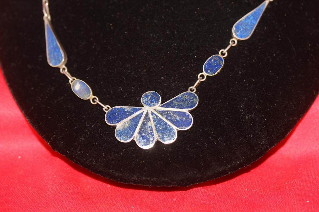 Sterling Lapis Lazuli Necklace and Earrings Suite: as shown