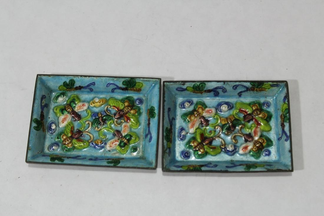 Set of 2 Small Enamel Trays: 3 3/8" across