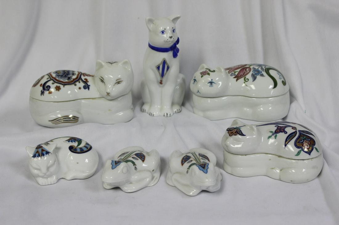 Elizabeth Arden Cat Figurines: tallest= 4 5/8" tall - lot of 7