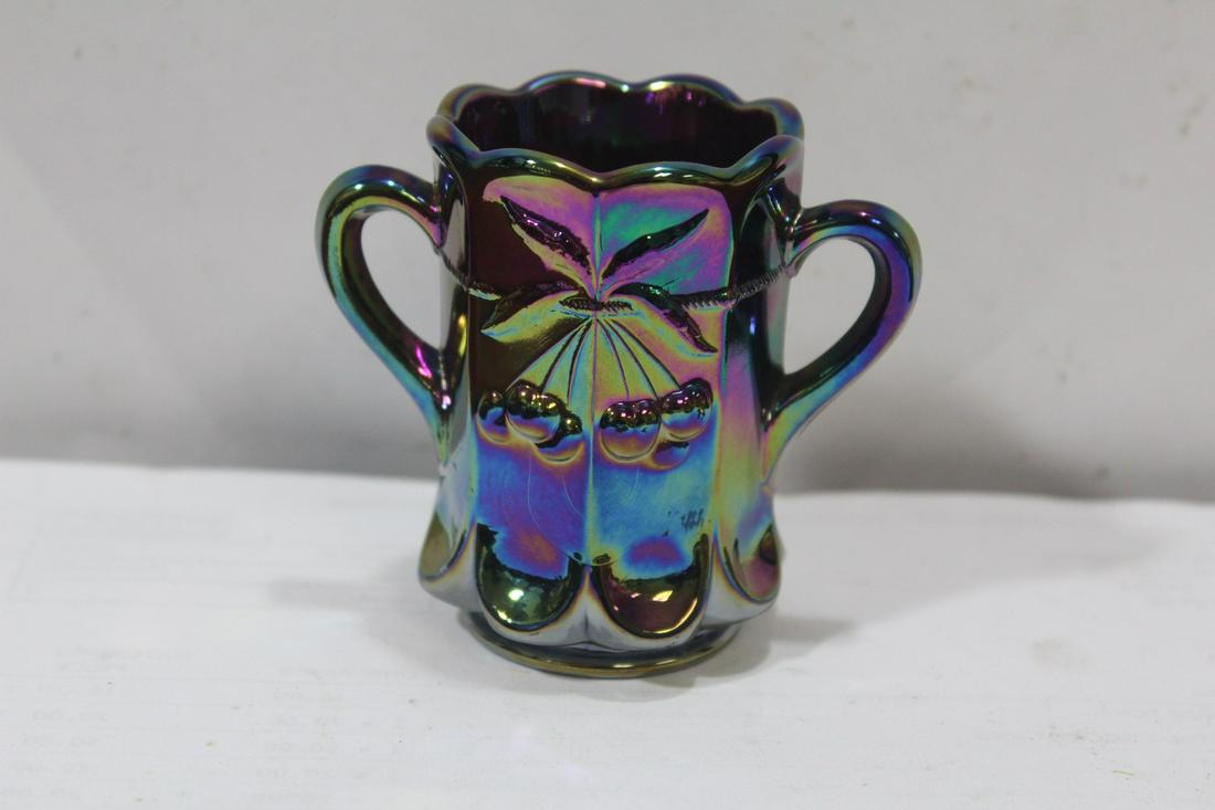 An Iridescent Glass Toothpick Holder: 2 3/4" tall