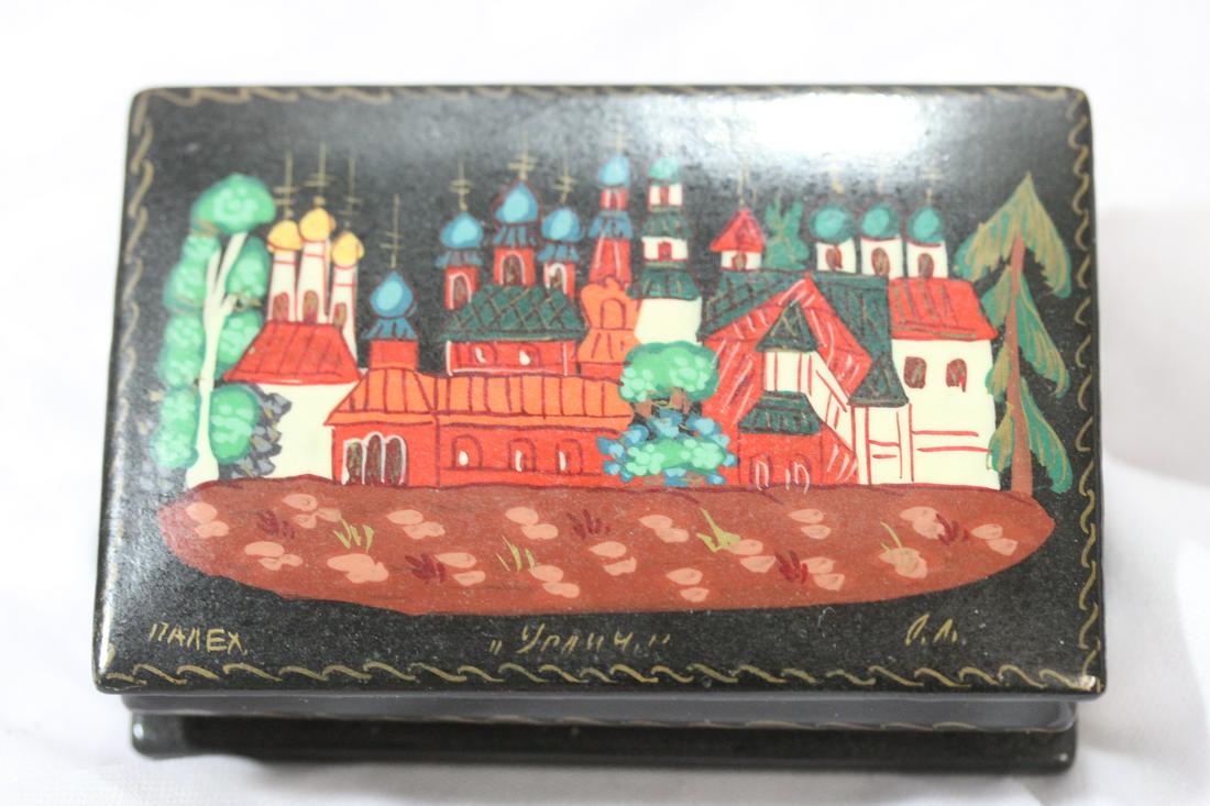 A Russian Trinket Box: handpainted and signed - 3 1/2" across