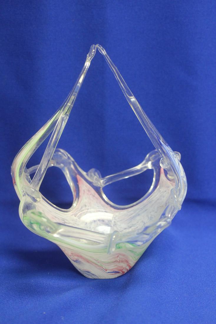A Murano or Murano Style Art Glass Basket: 8" tall