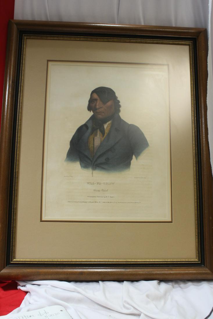 A Native American Print: Waa-Pa-Shaw Sioux Chief: overall= 21 1/4" x 26 1/4" - sight= 11 3/4" x 15 1/2" - framed