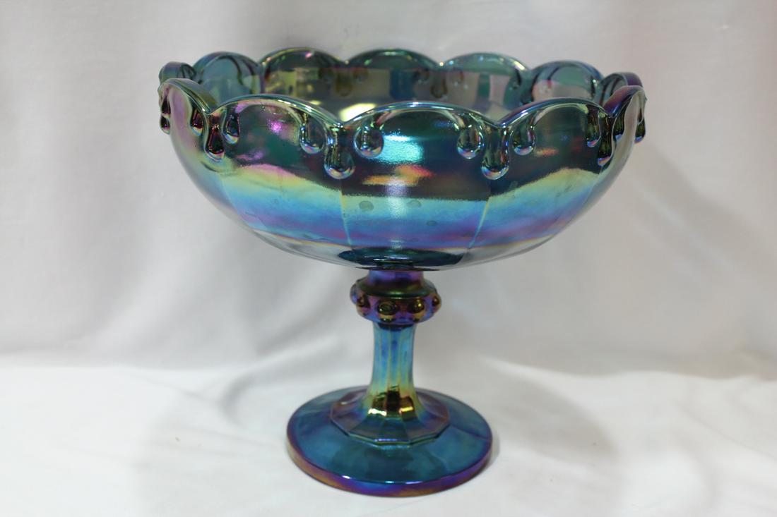 An Iridescent Carnival Glass Large Stem Cup: 7 1/2" tall