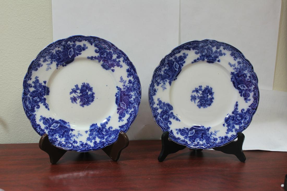 A Pair of Burslem Flow Blue Plates: 8 7/8" in diameter