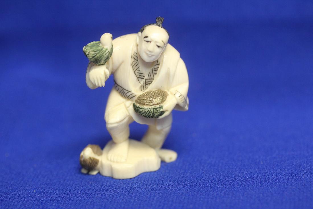 A Carved Japanese Netsuke or Okimono: signed - 2 1/4" tall