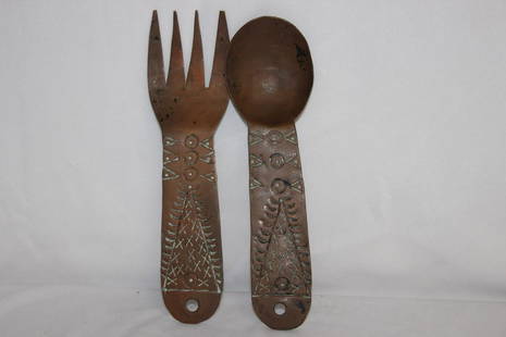 Lot of 2 Copper Utensils: possibly primitives - 7 1/4" long each