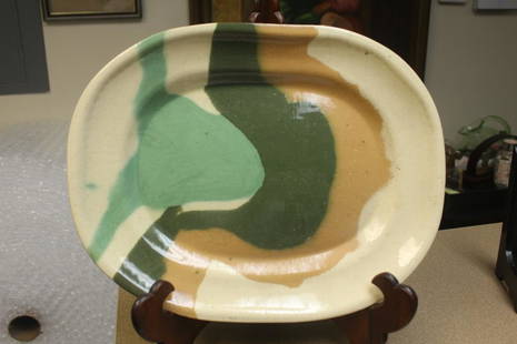 Signed Art Pottery Platter: 15 5/8" diameter