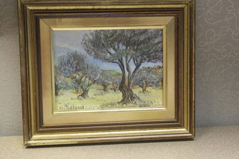 Vintage Oil on Board by Tholance: overall= 9 3/8" x 7 3/4"