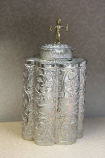 Carved Silverplate Tea Caddy: most likely English - 8 1/4" tall