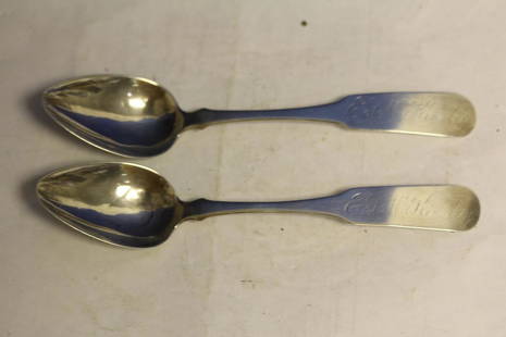 Lot of 2 Multon Coin Silver Spoons: please note: both monogrammed - 5 inches across