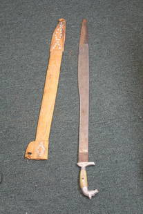 Mexico Machete: hand carved - with leather sheath - 28 1/2" long