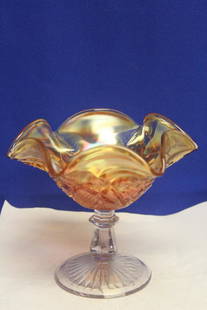 Carnival Glass Stem Bowl: 6" in diameter