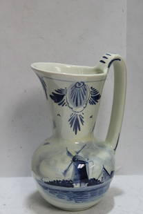 A Ceramic Delft Ewer: please note: hair line - 6 1/8" tall