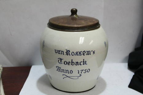 A Delft Humidor: van Rossem's Toeback Anna 1750 - vintage - 7" tall