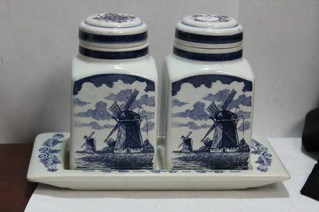 Delft Jars with Undertray: vintage - tray= 8 3/4" wide