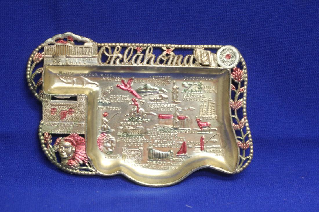 An Oklahoma Souvenir Metal Ashtray: as shown
