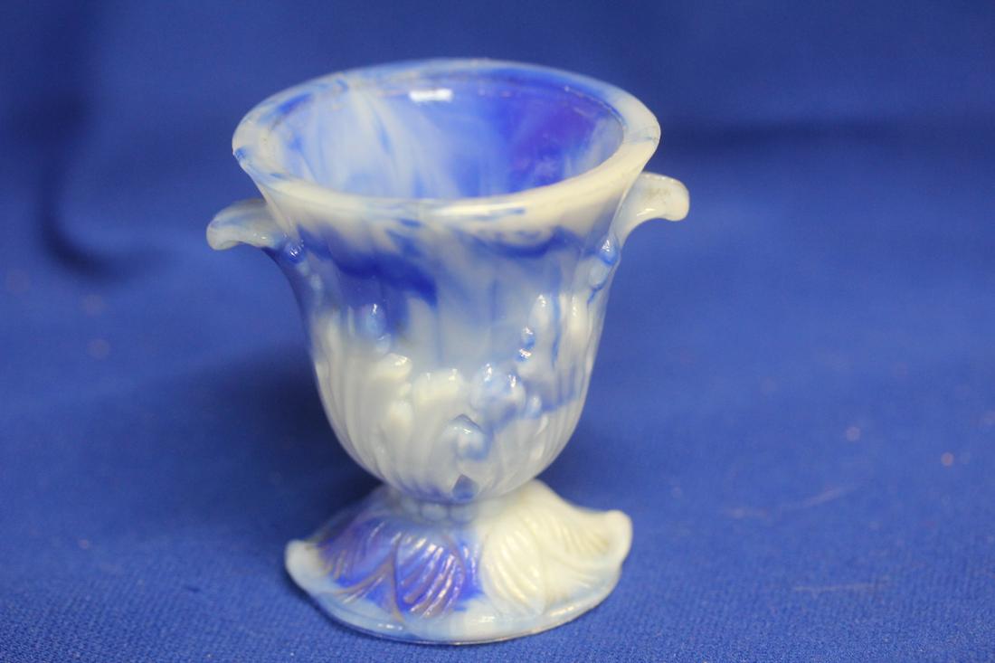 An Akro Glass Urn: Possibly a toothpick holder - 3" tall" in diameter