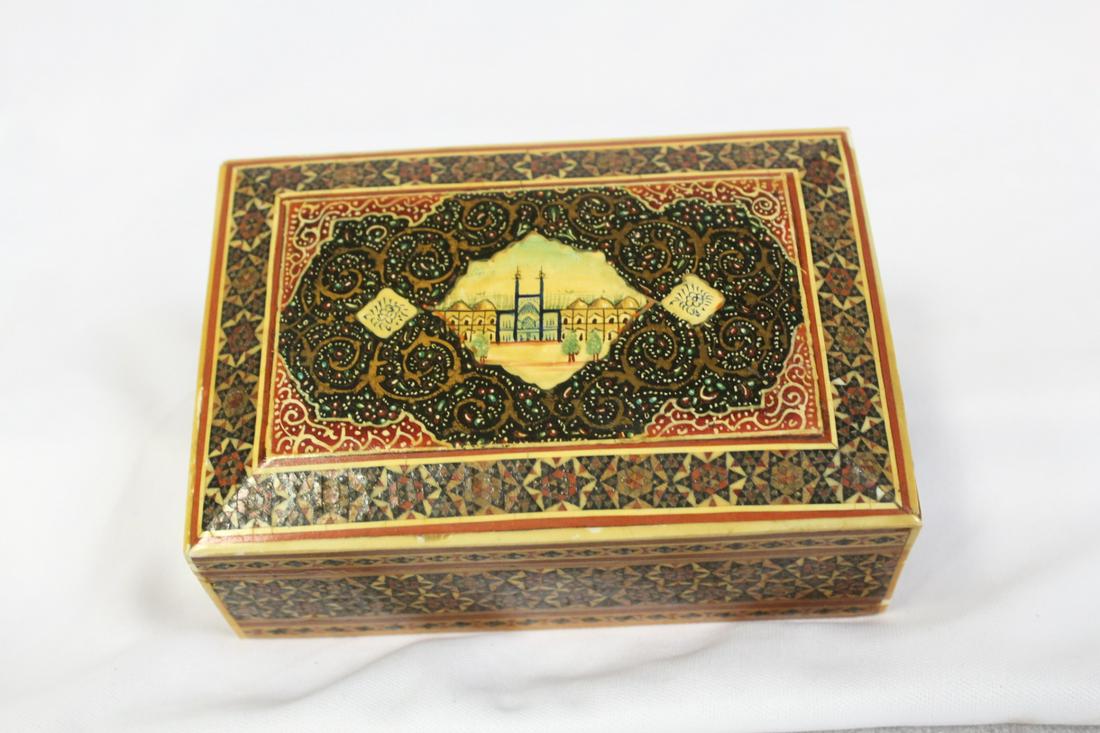 A Persian Enamel on Wood Box: handpainted - possibly 19th century - 5" x 1 1/4" x 3 1/4"