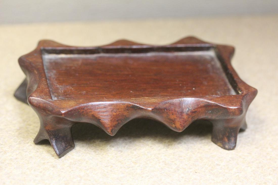 Vintage Chinese Hardwood Stand: rectangular form - inside measurements= 3 5/8" x 1 3/4" - marked "China"
