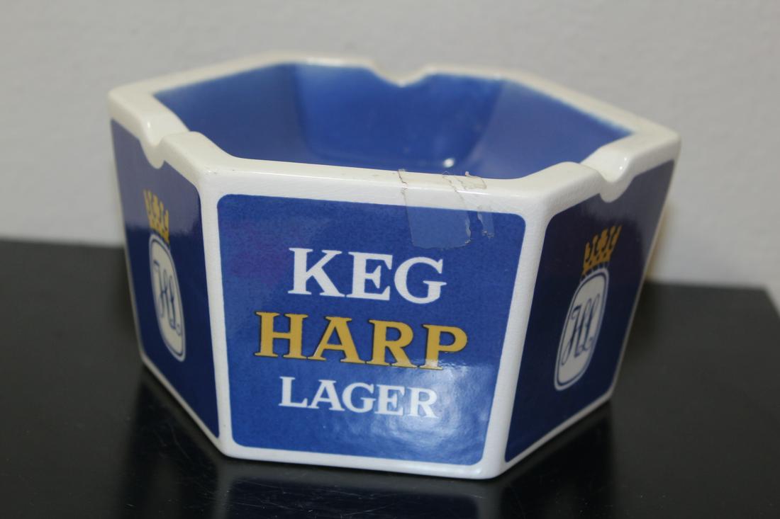 Key Harp Lager Ashtray: Made in England - 6" in diameter and 3 inches tall