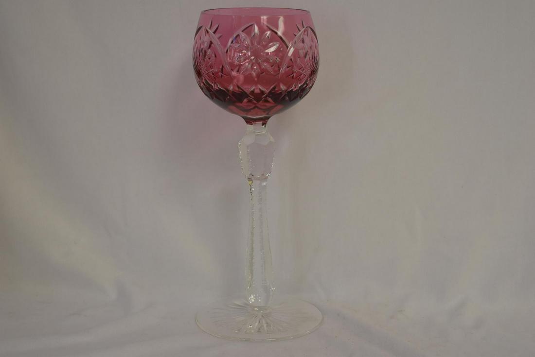 A Ruby Red Cut Glass Stem Goblet: 9" tall