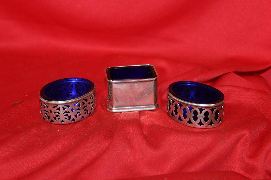 Lot of 3 Sterling Salt Cellars: Marked sterling on two of them, and lion's paw on the rectangular one - tallest= 2 5/8" across (rectangular one)