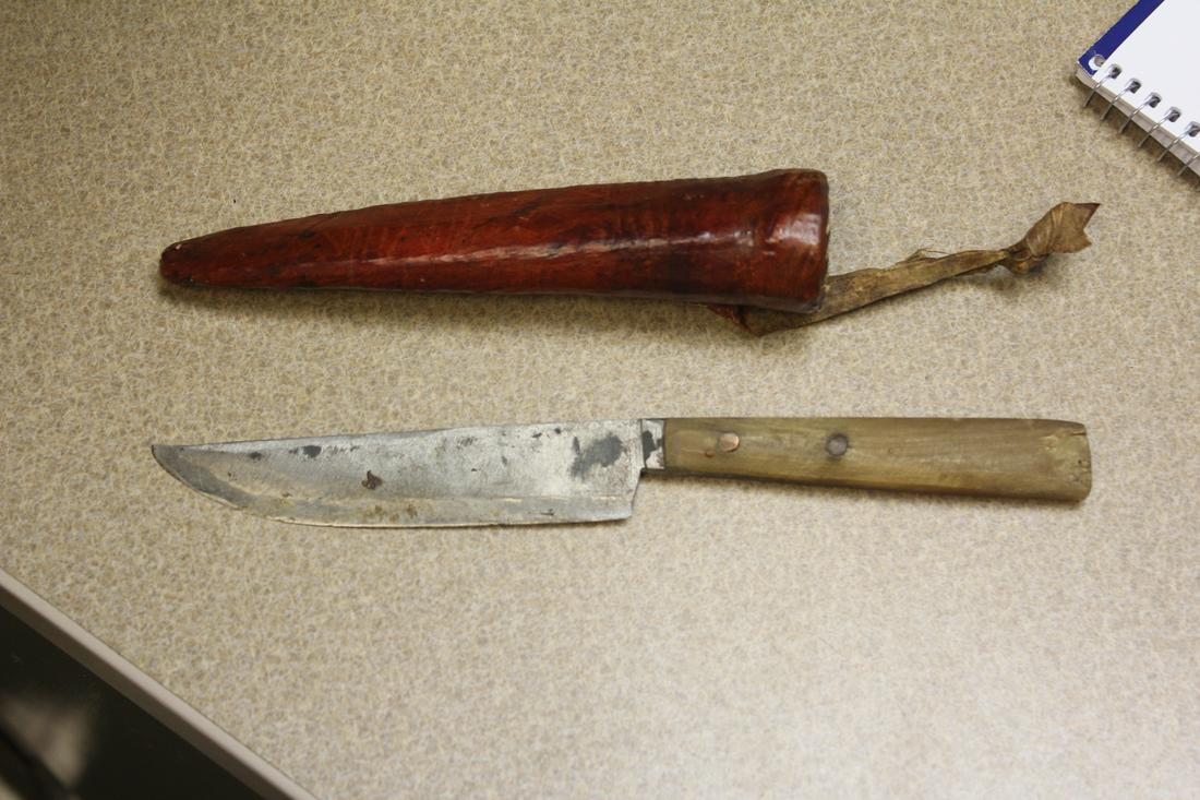 Knife with Leather Sheath: knife= 9" long