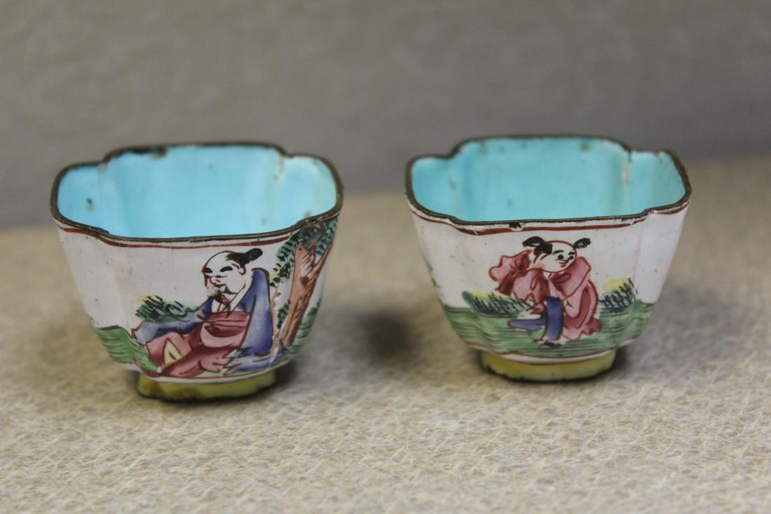 Pair of Antique Peking Enamel Cups: 1 5/8" in diameter - very rare form