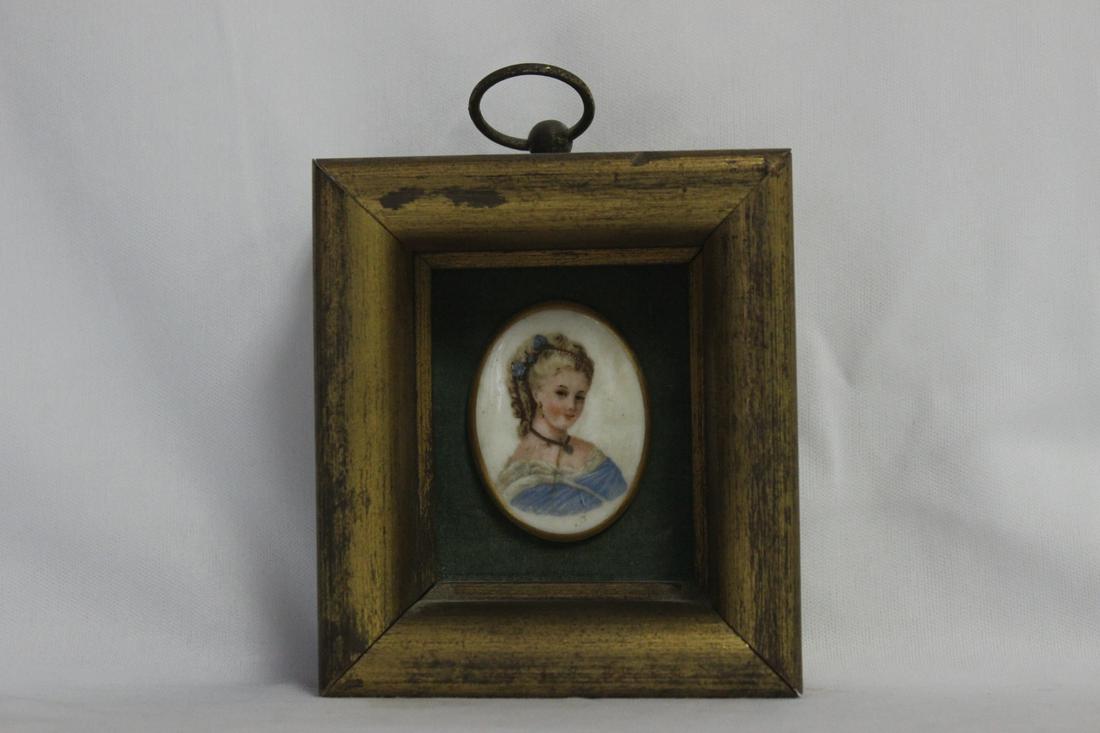 A Miniature Porcelain Plaque in a Shadow Box: 4 1/4" x 3 1/4"