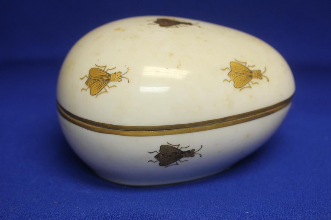 A Limoges Bug and Egg Form Trinket Box: needs cleaning - 4 3/8" across