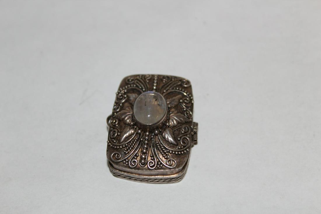 A Sterling Silver Pill Box: with a pearl on top - 1 3/8" across