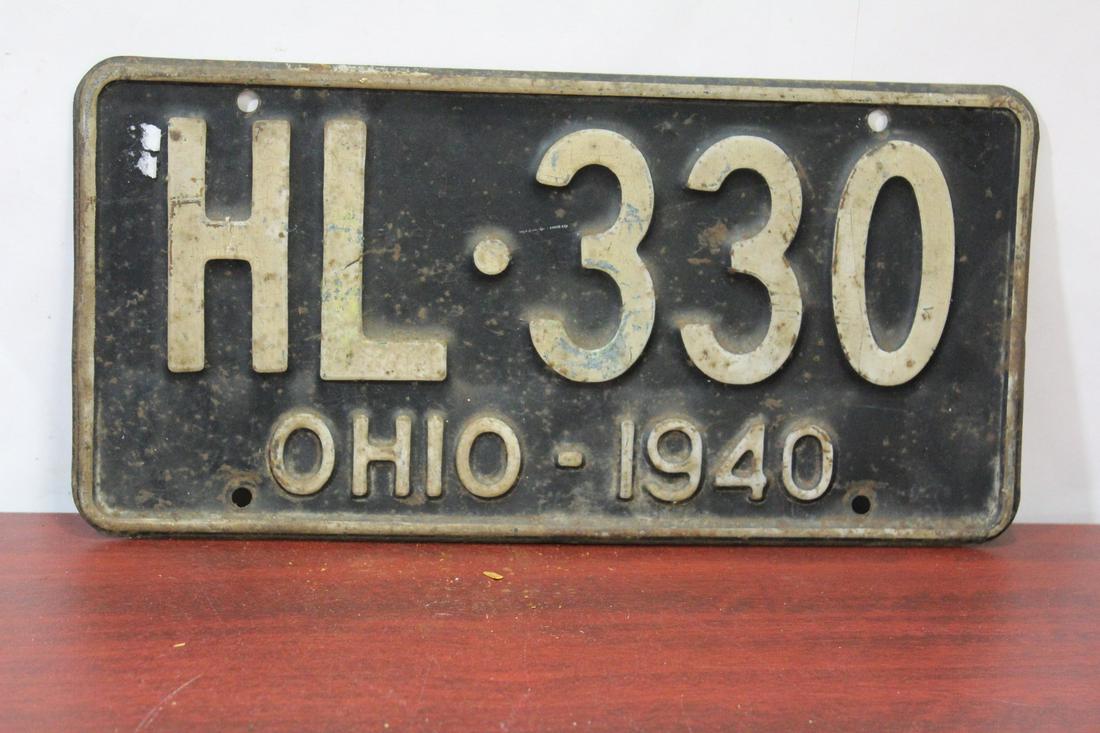 A 1940 Ohio License Plate: as shown
