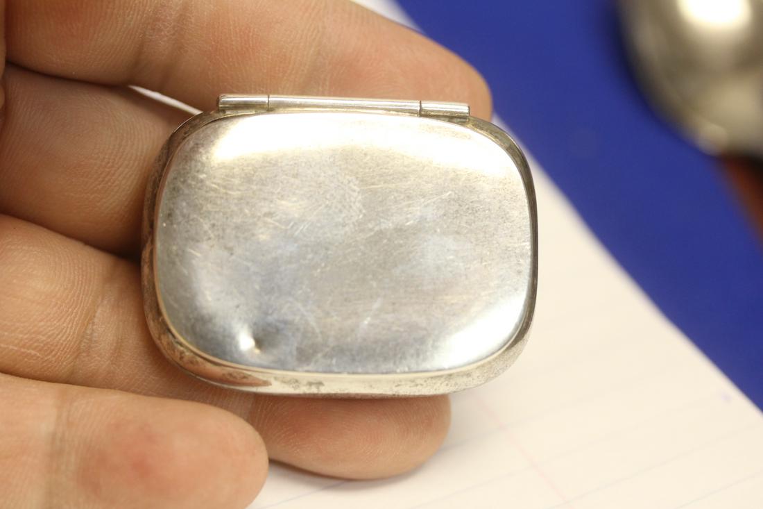 Sterling English Pill Box: please note: one small ding on top as shown