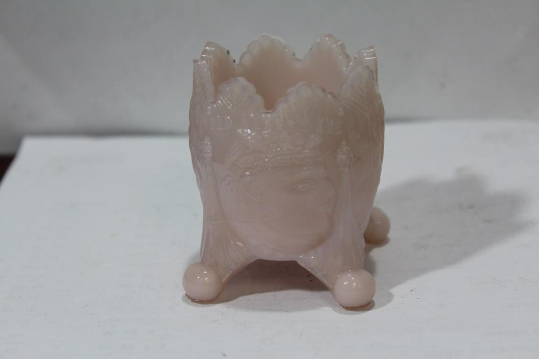 A Pink Pressed Glass Footed Toothpick Holder: 2 1/2" tall