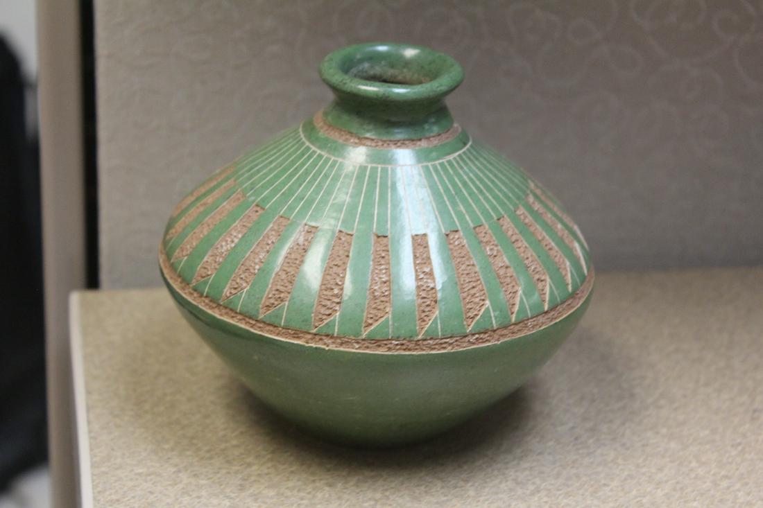 Native American Small Pottery Bottle: vintage - 4 3/4" in diameter