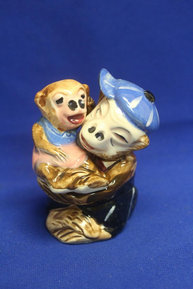 Pair of Vintage Japan Monkey Form Salt and Pepper Shakers: unusual form - 5 inches tall