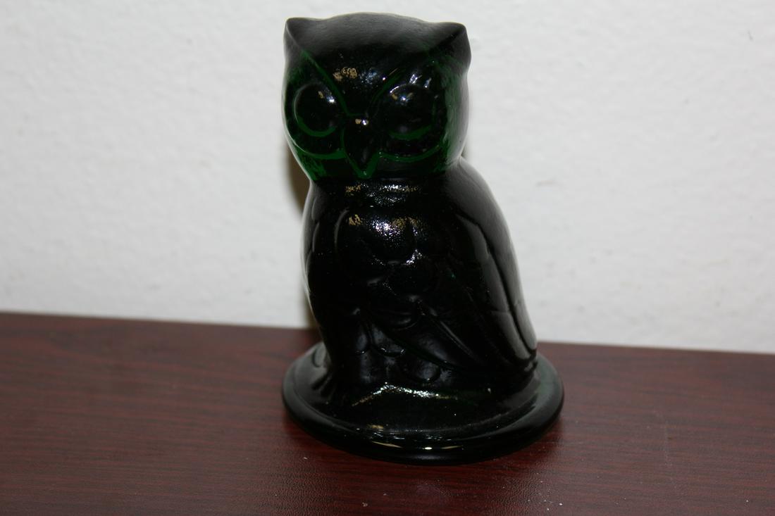 A Green Glass Owl: 4" tall