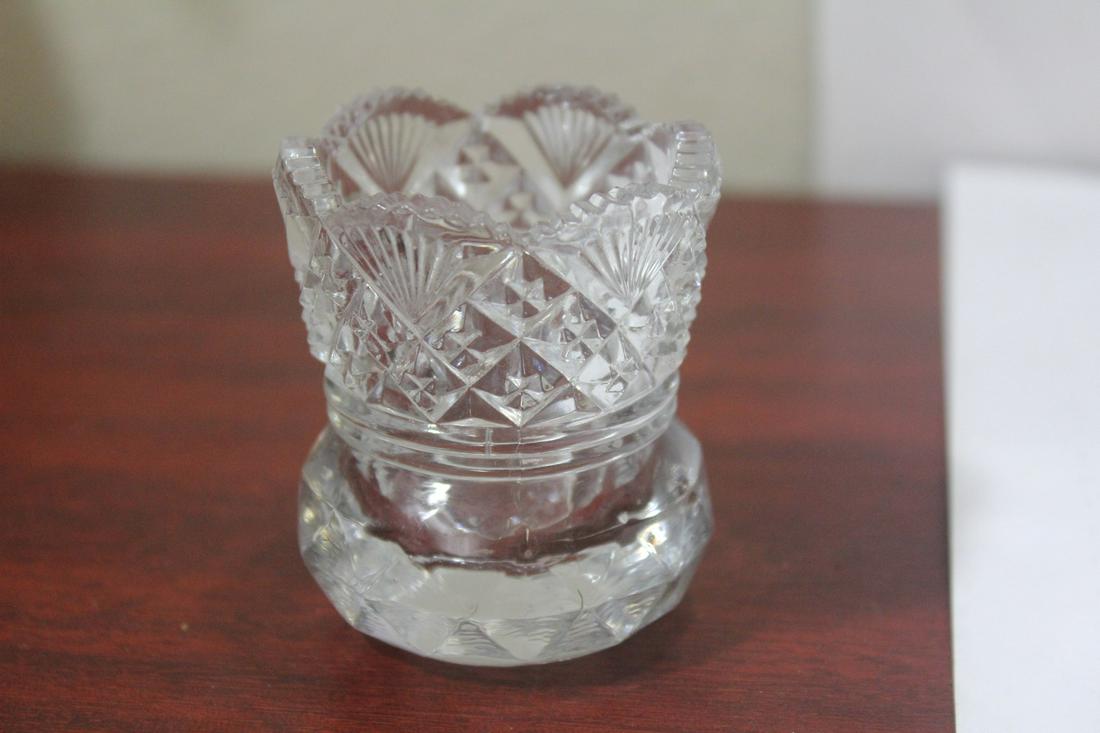 A Glass Toothpick Holder: 2 3/8" tall - please note: minor edge roughness